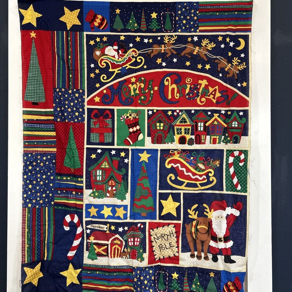 Christmas Theme Cotton Quilt Sewing Fabric Panel Santa Toys Reindeer 34" X 44"
